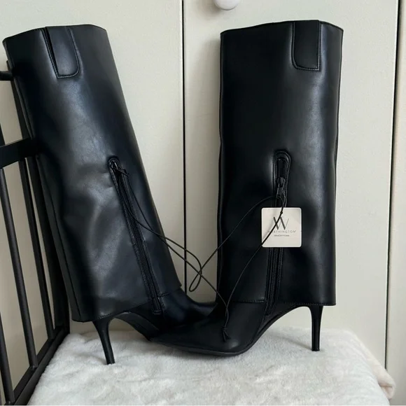 Worthington Sleek Black Leather Heeled Boots - Picture 10 of 14
